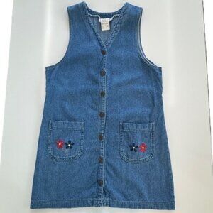 90s Y2K VTG California Concepts Denim Button Front Jumper  Floral Embroider